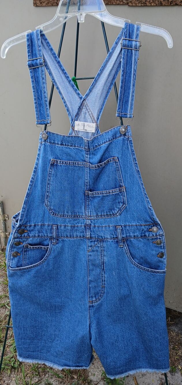 We The Free Blue Denim Shortalls Large Cut Offs Festival Cowgirl Short Overalls